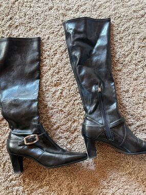 Franco Sarto  Black Leather Knee-High Heeled Boots